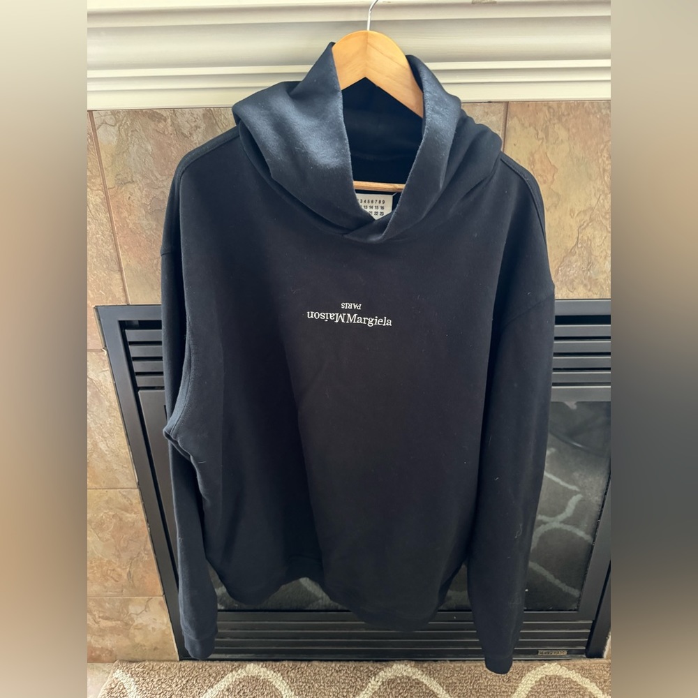 Maison Martin Margiela Black Embroidered Upside Down Logo Hoodie size 50/Large